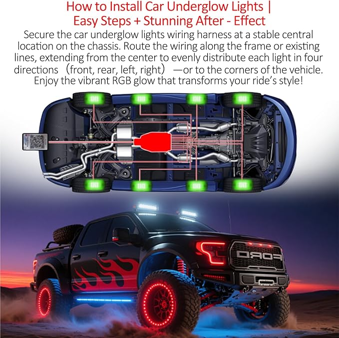 RGB LED Rock Lights Kit with APP/RF Remote Control Music Mode, Enhanced Underglow Lights Multi Zone Neon Underbody Light Multi Color 12V Waterproof for Trucks Jeep UTV ATV Golf Cart Offroad (4, p)