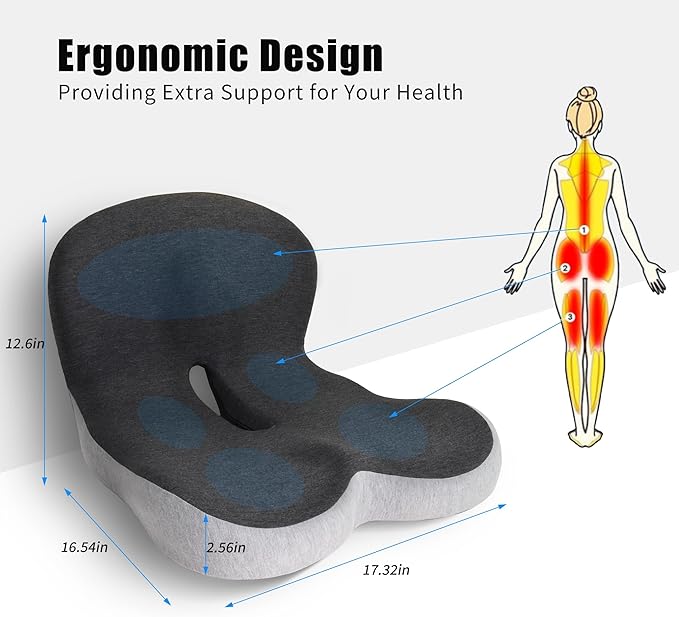 Memory Foam Car Seat Cushion Office Chair Cushion with Fixing Strap, L-Shaped Integrated Soothe Chair Seat Cushion for Lower Back Protection,Reenily Back Seat Cushion for Long Sitting Driver Office