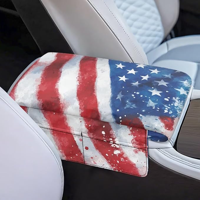 Armrest Cover for Car Truck, Soft Vehicle Center Armrest Protector American Flag Center Console Replacement Cover for SUVs,Vans,Trucks