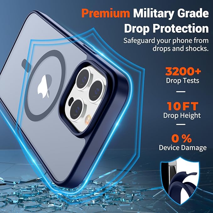 SUPFINE Magnetic for iPhone 14 Pro Max Case (Compatible with MagSafe) (Military Grade Drop Protection) Slim Translucent Matte Shockproof with Anti-Fingerprint Phone Case,Navy Blue