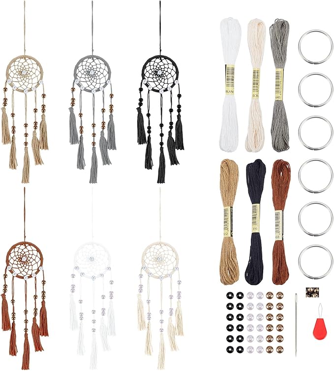INFUNLY 6 Set Mini Dream Catchers Kit for Keychain DIY Dream Catcher Making Kit Colorful Handmade Small Dream Catcher for Bag Pendant Car Interior Backpack Charm