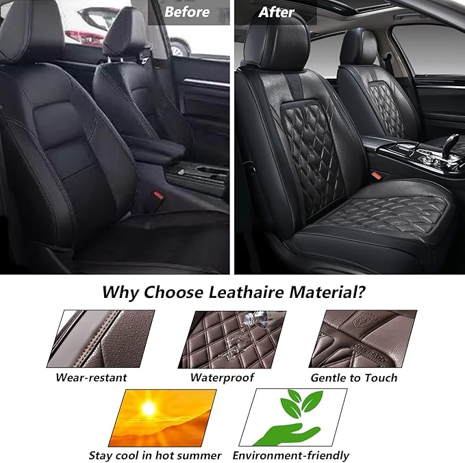 Coverado Car Seat Covers Front Seats, 2 Pack Waterproof Leather Seat Covers for Cars, Luxury Car Seat Protector, Anti-Slip Design Seat Cushions, Black Seat Covers Universal Fit for Most Cars