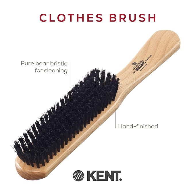 Kent CG1 Clothes Brush Cherrywood 100% Natural Black Bristle and Lint Remover Especially for Jeans or Corduroy Garments for Keeping Fabrics Free from Fibres, Fluff and Pet Hair. Made in England