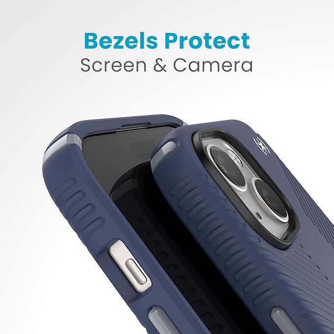 Speck iPhone 15 Case - Drop Protection, Grip - for iPhone 15, iPhone 14, iPhone 13 - Scratch Resistant, Soft Touch 6.1 Inch Phone Case - Presidio2 Grip Coastal Blue/Dust Grey/White