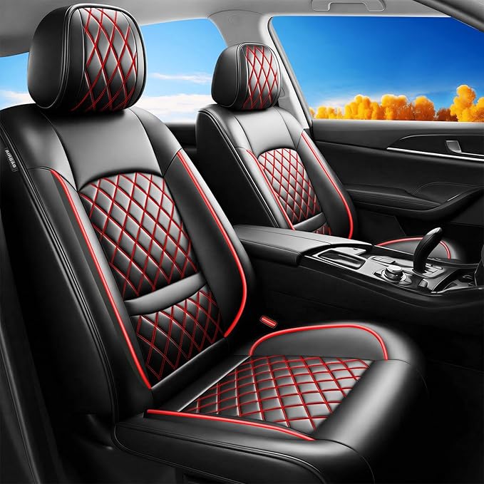 Fit Elantra Car Seat Covers for Hyundai Elantra 2017-2025 2026 - Premium Leather, Waterproof, All-Weather, Airbag Compatible, Anti-Slip, Breathable, Seat Protectors, Full Set, Redline