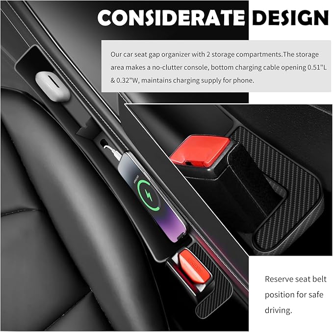 2PCS Car Seat Gap Filler Organizer Box,Dual Zone Center Console Organizer for Storing Phones,Keys,Cards,Multi-Purpose Car Console Organizer for Adding Car Seat Organizer