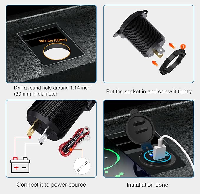 Nilight 2 Pack Quick Charge Socket LED 12V 24V Dual USB Charger 5V 4.8A Car Outlet Panel with ON Off Touch Switch Fused Wire Kit for Cars Trucks Motorcycle RVs Campers