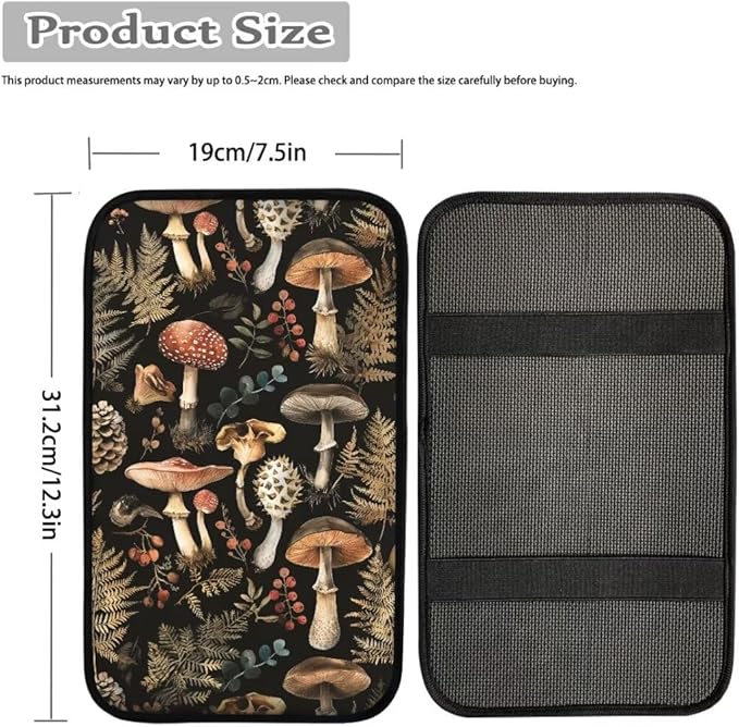 Coldinair Vintage Mushroom Universal Car Center Console Pad Soft Armrest Protector Cover Fit for Most Vehicle,SUV,Truck,Car Interior Accessories Decor