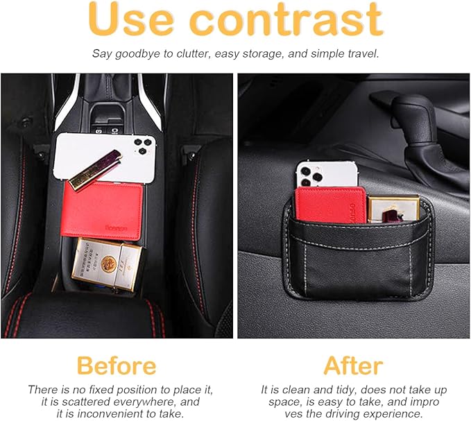 Osilly Car Seat Side Pocket Organizer, PU Leather Pen Phone Sunglasses Holder Tray Pouch Seat Gap Filler, Mini Storage Bag Car Interior Accessories for Auto Seat Door Window Console (Beige)