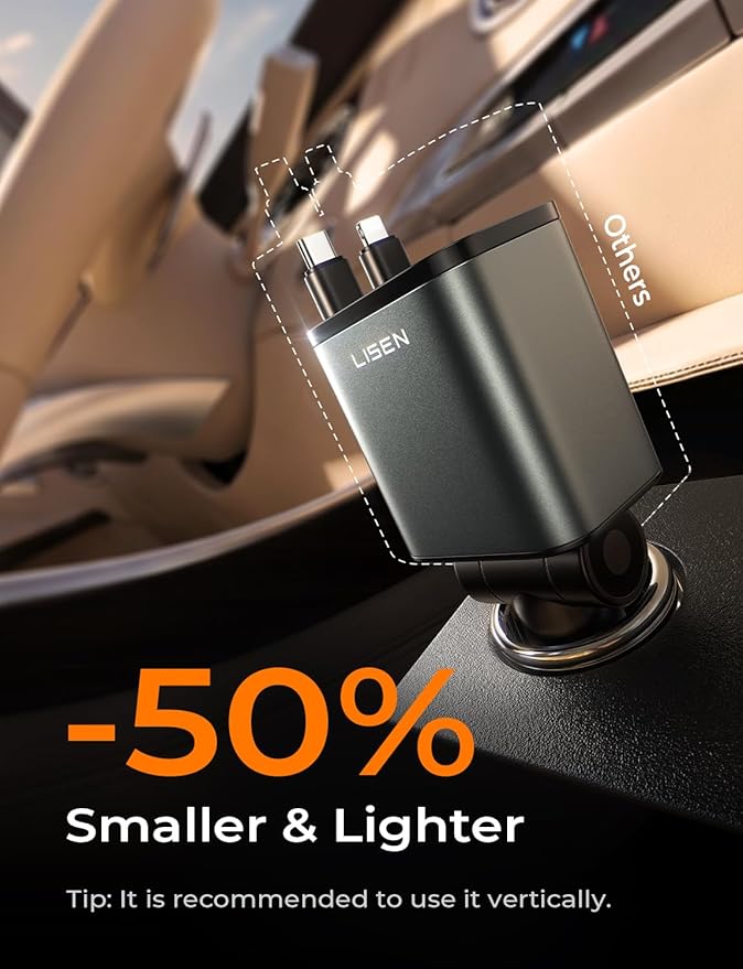 LISEN 4 in 1 Starlight Retractable Car Charger, 75W USB C Cigarette Adapter Fast Charging, Starlight Retractable Car Accessories for Women Mom, for iPhone 17 Pro Max Air 16 15 14 13 12