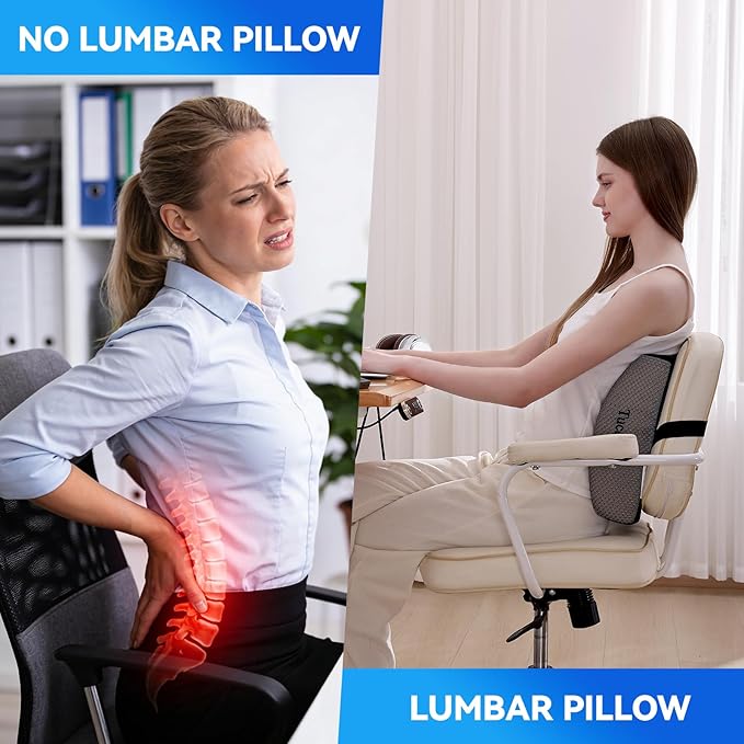 Lumbar Support Pillow for Office Chair, Gaming Chair, or Car, Memory Foam Cushion with Breathable Ventilated Mesh and Adjustable Straps for Long Lasting Back Support Ergonomic Suitable Gift