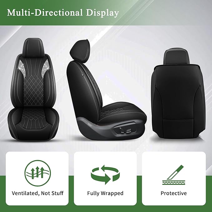 Bling Diamond Embroidered Seat Covers for Acura TSX 2009-2014 Sparkle Rhinestone Breathable Perforated Faux Leather Car Seat Covers for Women (Black)
