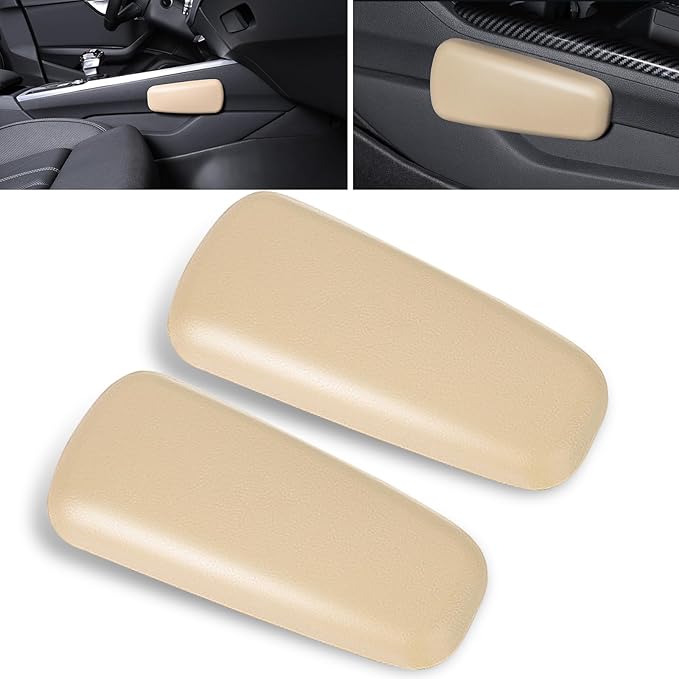 2 PCS Car Knee Cushion Pads, Center Console Side Pressure-Relieving Leg Support Soft Cushion, 6.89 " x 2.95 " Fine Leather Breathable Armrest Elbow Pad, Universal for Most Cars Trucks (Beige)
