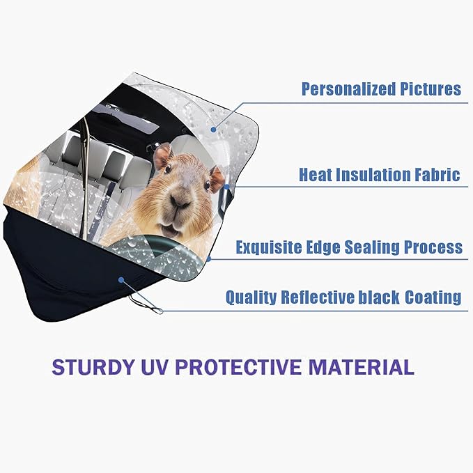 Capybara Car Windshield Sun Shade Foldable Sunshade Front Window Cover Sun Visor Protector Accessories (59x27.5 inches)