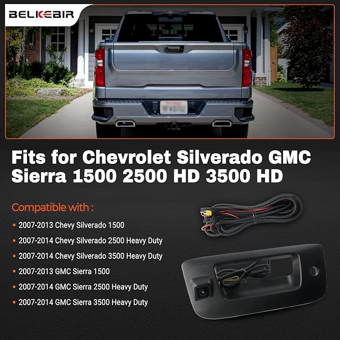 Tailgate Handle Backup Camera Compatible with 2007-2014 Chevy Silverado GMC Sierra 1500 2500 3500 HD with Waterproof Rear View Camera with Keyhole, Tailgate Handle Backup Kit Replaces# 22755304