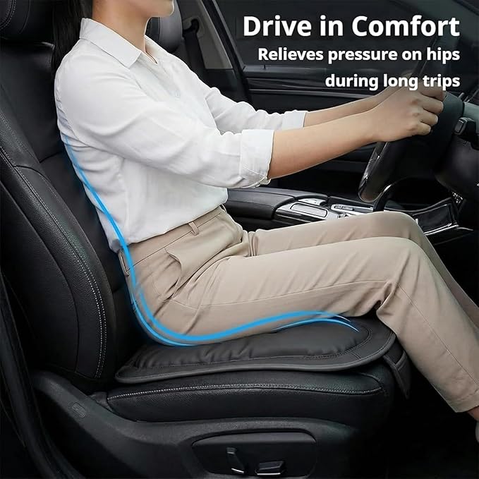 Skin-Friendly & Dirt-Repellent Leather Seat Cushions, 2026 Car Seat Cushion for Driving, 1.57" Thick Comfort Seat Protector, Universal Non-Slip Memory Foam Pad for Car (Black, Rear Seat Cushion)