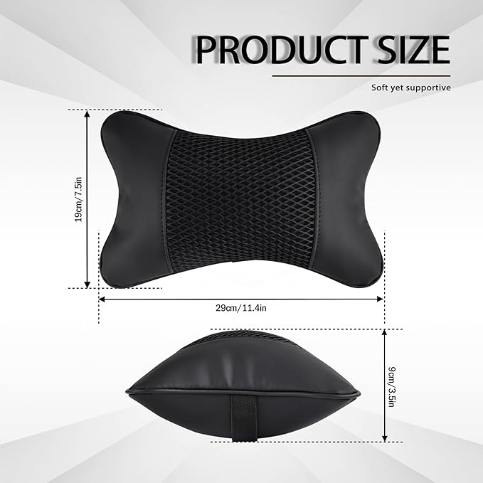 2 Pack Car Neck Pillow Soft Breathable Mesh Headrest Pillows for Driving Support, Universal Fit for Most Car Seats Decor Accessories（Black）