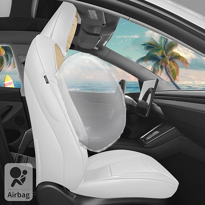Seat Cover for Tesla Model Y Juniper 2025 2026 Crocodile White Custom Seat Cover for Tesla Model Y Full Set (Crocodile White-25-26)