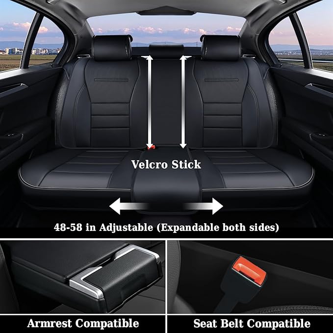 Coverado Seat Covers, Car Seat Covers Front Seats, Car Seat Protector Waterproof, Car Seat Cover, Car Seat Cushion Nappa Leather, Black Seat Covers for Cars Carseat Cover Universal Fit for Most Cars