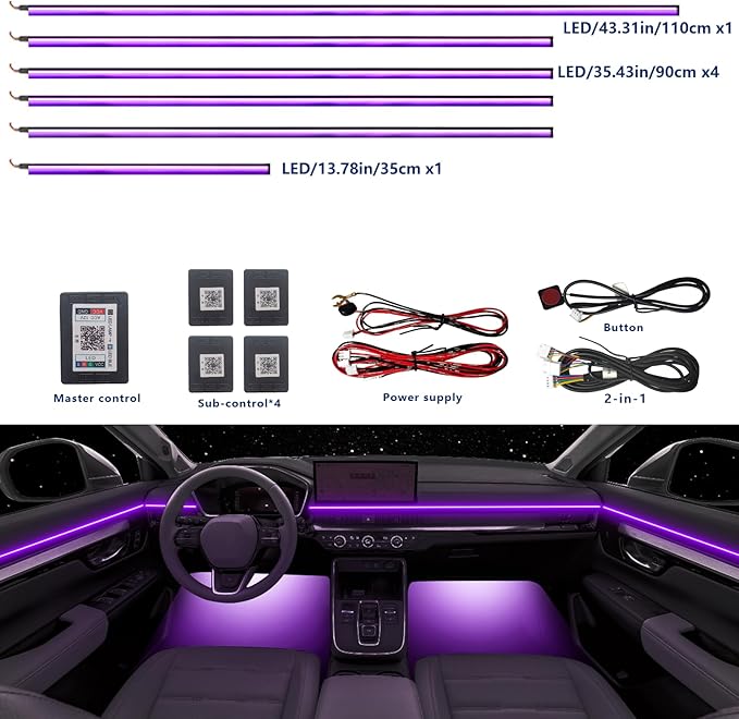 Acrylic Car LED Ambient Light, Fiber Optic Interior Light Strip, 24 Million Types, Ambient Light KKT that Swings with The Melody of Music (RGB Color 6 in 1)