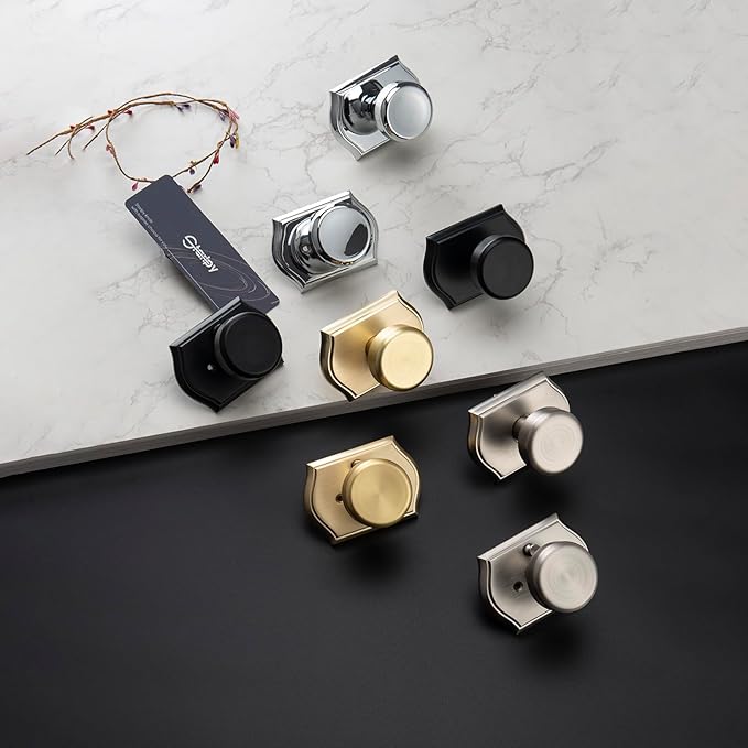 Interior Pismo Doorknobs for Closet, Black Door Knobs with Camelot Trim, Heavy Duty Dummy Door Handle