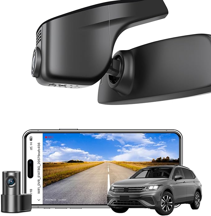 Front 4K & Rear 1080p Dash Cam Custom fit for Volkswagen Tiguan 2018-2024 Gen2 AD/BW (Model A Black), Integrated OEM Look, UHD 2160P Video, App & WiFi, Loop Recording, Easy to Install, GPS, 128GB Card