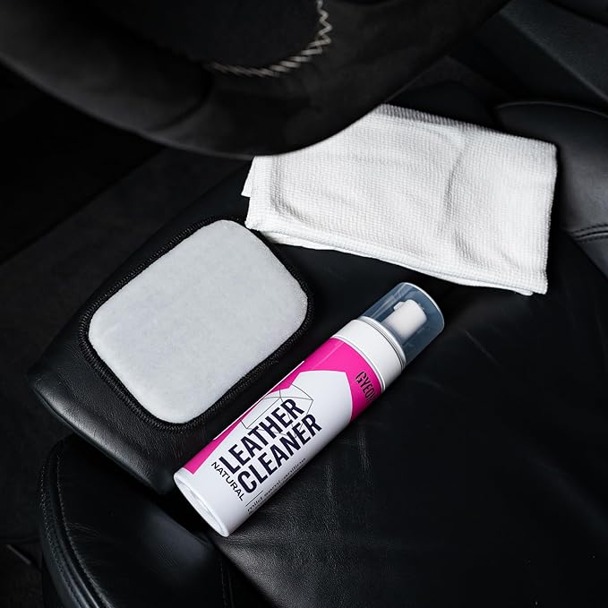 GYEON LeatherSet Natural automotive leather cleaning coating kit pre‑cleaner plus leather sealant protection for car seats interiors hydrophobic ceramic sheen prep & maintain