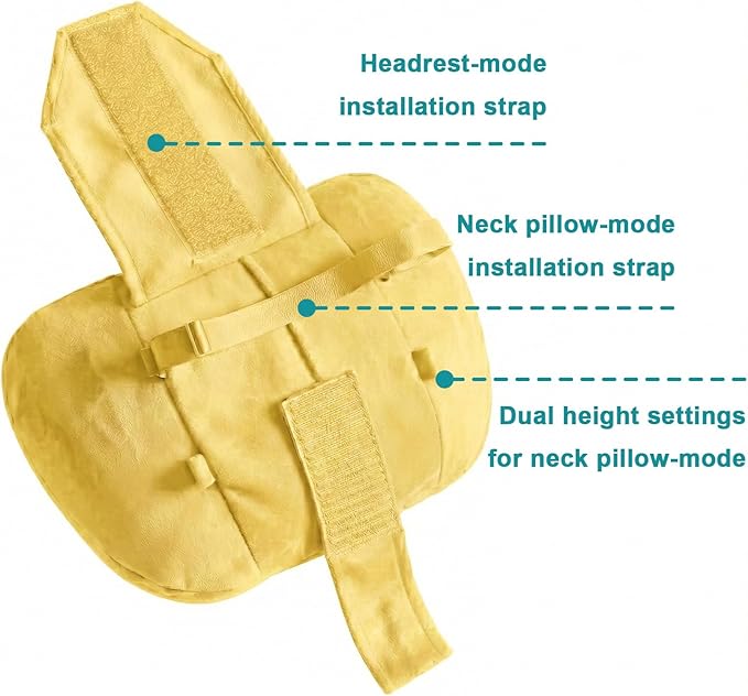 2PCS Car Pillow for Car Neck Pillow for Driving Seat Neck Support Soft Cushion Back Support Head-Rests for Vehicle Sleeping with Elastic Adjustment Strap (Golden, Head)