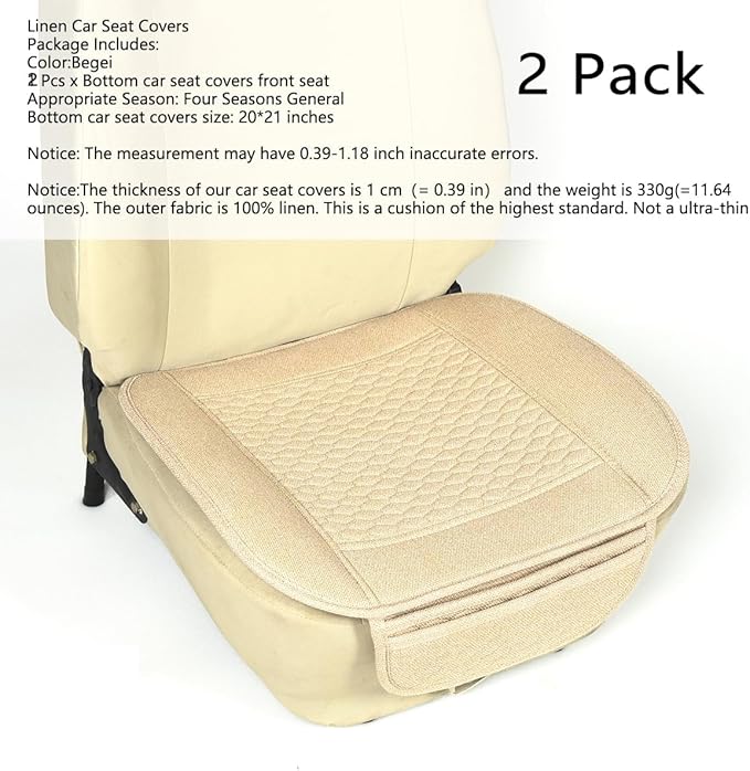 Linen Car Seat Covers,Cooling Bottom Seat Covers for Cars,Universal Car Seat Pad Cushion Breathable,Ventilated Only 2Pc Front Seat