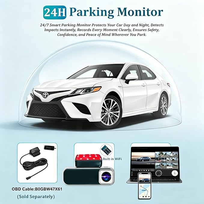 Dash Cam Front and Rear, 4K+1080P Dash Camera for Cars, 7Track Dual Car Camera with WiFi/APP Control, 64GB Card, 3.19" IPS Screen, WiFi, HDR, Night Vision, Parking Mode, Loop Recording