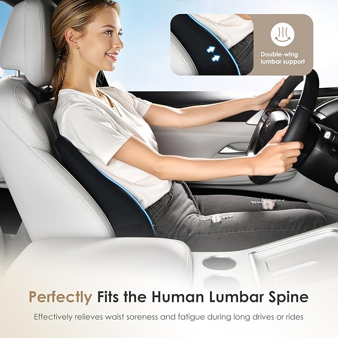 FLORICH Car Seat Cushion and Lumbar Support Pillow, Ergonomic Memory Foam Driving Seat Cushions for Back & Sciatica Pain Relief, Non-Slip Cushion for Car, Office, Truck, Wheelchair, Gaming Chair-Black
