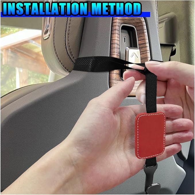 2PCS Car Seat Headrest Hooks, Stylish Suede Automotive Backseat Storage Hanger, Universal Vehicle Interior Seat Organizer Accessories for Purse, Handbag, Umbrella, Grocery (Red)