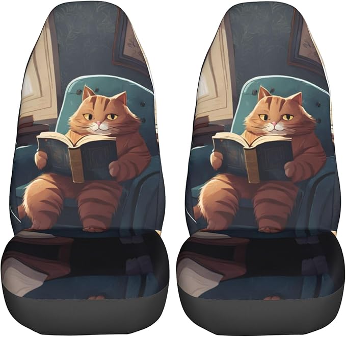 Delerain Car Seat Covers Set 2Pcs, Funny Garfield Cat Universal Front Car Seats Vehicle Enterior Protector Suitable Fits Most Car Auto SUV Sedan Truck