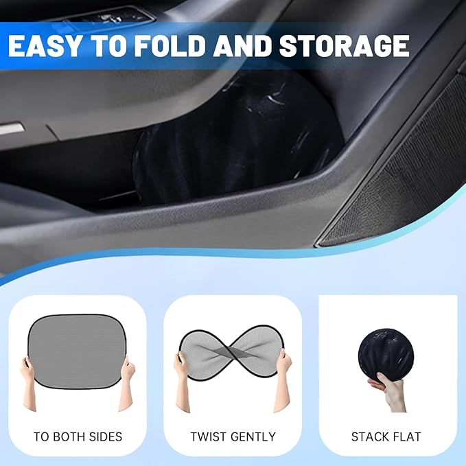 4 PCS Universal Car Window Shades for Baby, 20"x12" Static Cling Mesh Car Shades for Side Windows, Easy Fold UV & Sun Protection Window Covers for Family Travel