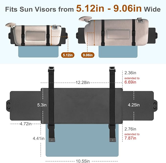 Sun Visor Extender for Car, Visor Extender Sun Blocker, Sun Visor Extender with Anti-Glare Lens Blocks UV & Sunlight, Adjustable Car Sun Visor for Safe Driving (1 Pack)