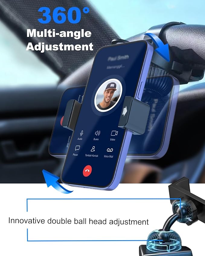 Steering Wheel Phone Holder for Car [Never Fall] 360° Adjustment Steering Wheel Phone Mount for Truck/Tesla/Pickup/Golf Cart/SUV, Compatible with iPhone 17 Pro Max 16 15 Ai Plus Smartphone