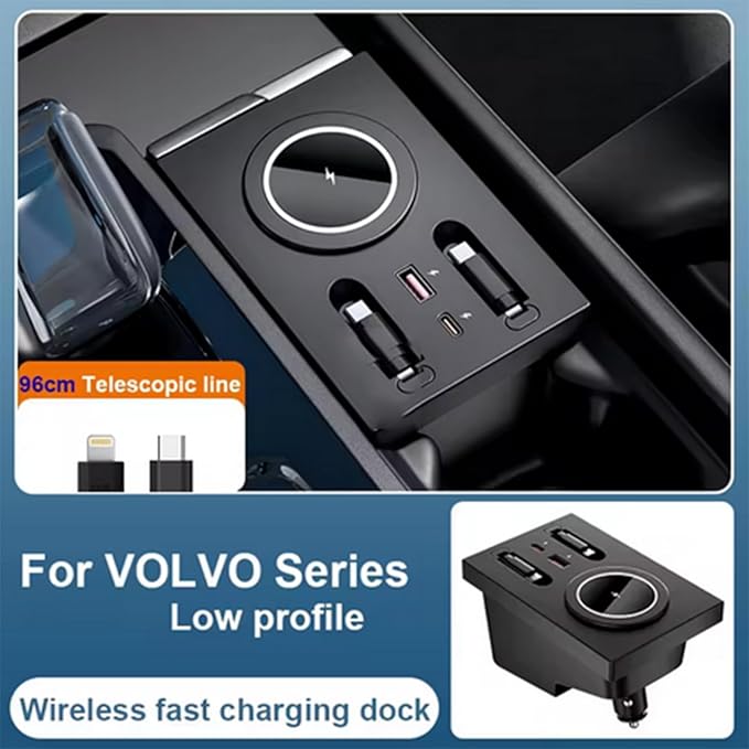 XBERSTAR Wireless Car Charger for Volvo XC60 XC90 S90 S60 V90 USB C Car Fast Charging Adapter