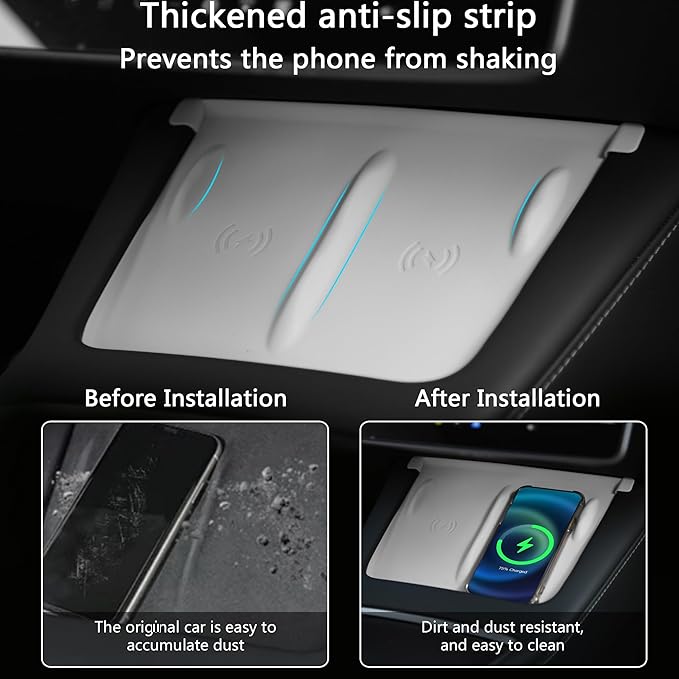 TOPABYTE 3PCS Center Console Accessories for Tesla Model Y 2021-2024 and Model 3 2021-2023 Cup Holder Insert, Screen Edge Protector Frame, Silicone Wireless Charger Mat, White