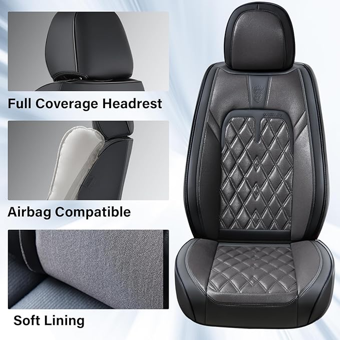 Coverado Car Seat Covers Front Seats, 2 Pack Waterproof Leather Seat Covers for Cars, Luxury Car Seat Protector, Anti-Slip Design Seat Cushions, Black Seat Covers Universal Fit for Most Cars