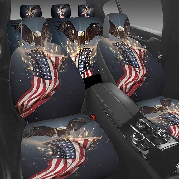 5 Pcs Premium Eagle Car Seat Cover, Breathable & Washable Car Seat Covers Full Sets, Fashionable Printed Seat Covers for Cars Interior, Universal Fit for Most Cars, Sedan, Truck, SUV