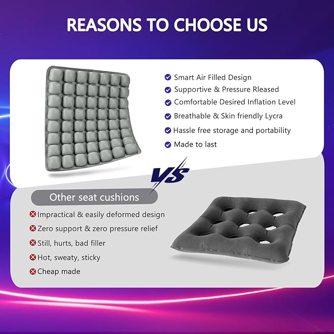 SUNFICON Inflatable Car Seat Cushion Air Seat Cushion Work from Home Office Chair Cushion Wheelchair Pad Anti Bedsore Orthopedics Pain Pressure Relief Cushion Camping Seat Mat w Pump 18"x16"x1'' Gray