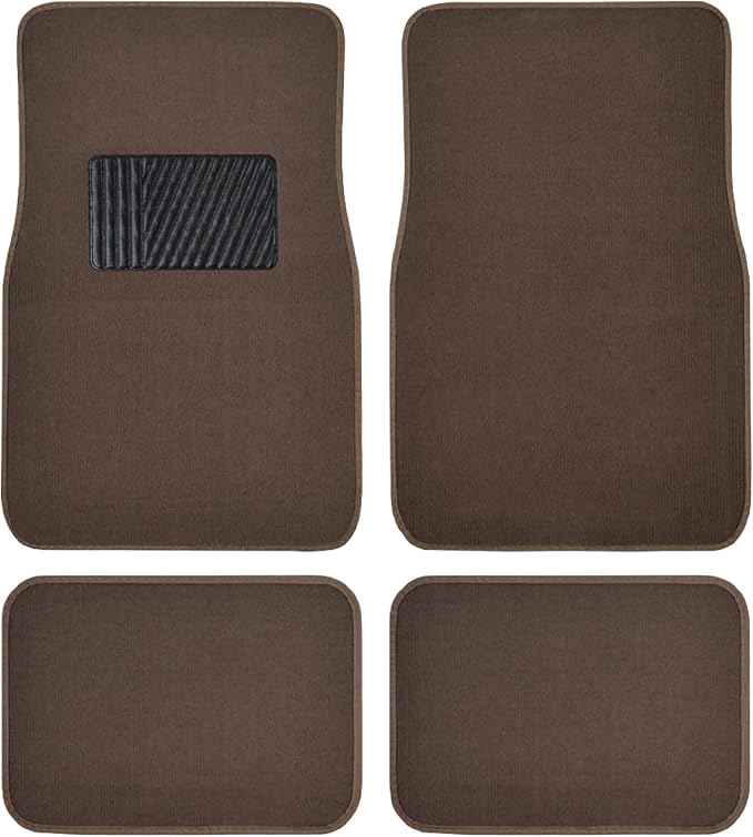 BDK Premium Dark Beige Carpet Floor Mats for Cars - Universal Fit Interior 4-Piece Car Mats Full Set with Vinyl Heel Pad Protector - Cute Car Accessories Interior Floor Covers for SUVs & Trucks