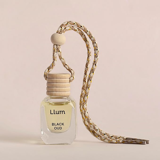 Llum Black Oud Hanging Car Air Freshener – Luxury Automotive Perfume Diffuser 10ml (0.34 fl oz), Long-Lasting Fragrance, Alcohol-Free Non-Toxic Car Scent, Glass Bottle With Wood Cap