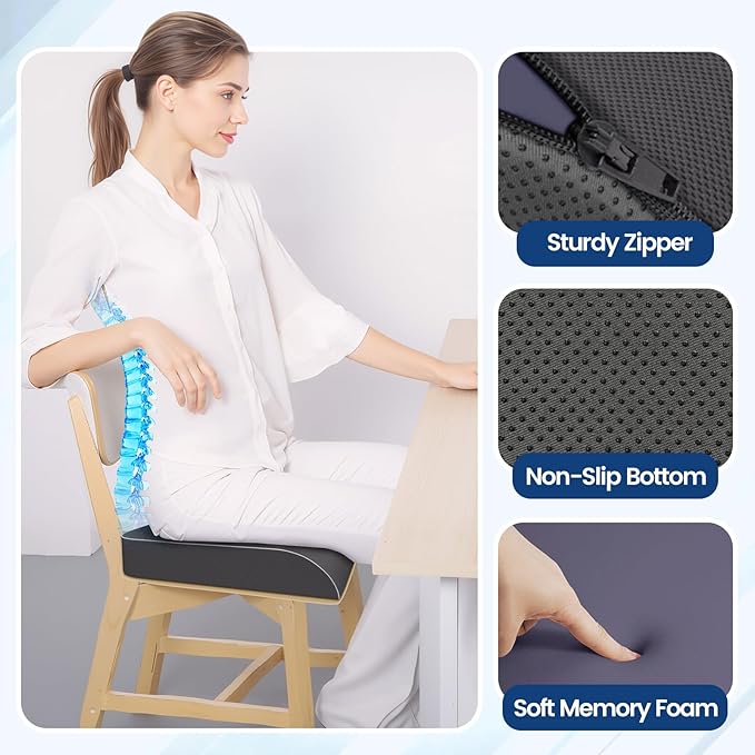 Seat Cushion for Tailbone Pain Relief, Office Chair Cushion, Memory Foam Large Chair Cushion with Non-Slip Cover for Soft Support at Office Chair, Car Seat, Airplane Grey/XLarge
