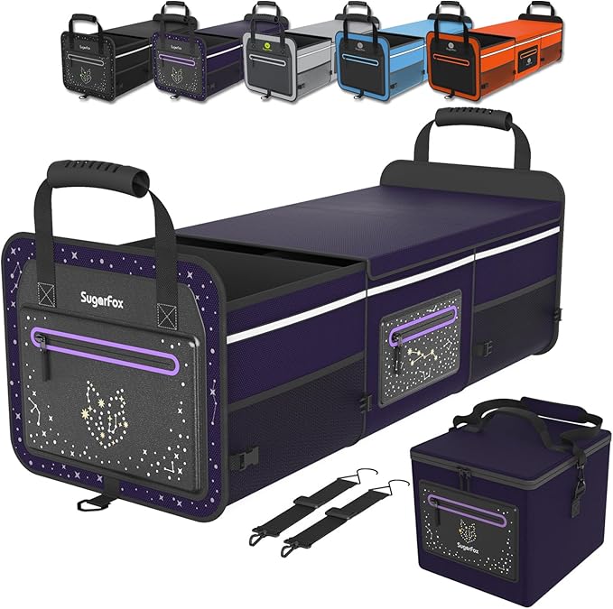 SugarFox Car Trunk Organizer | Foldable, Waterproof | Trunk Organizer for SUV/Cars | Car Organizers & Storage - Car Accessories for Women -M004 (Purple With Ice Pack, X-Large)