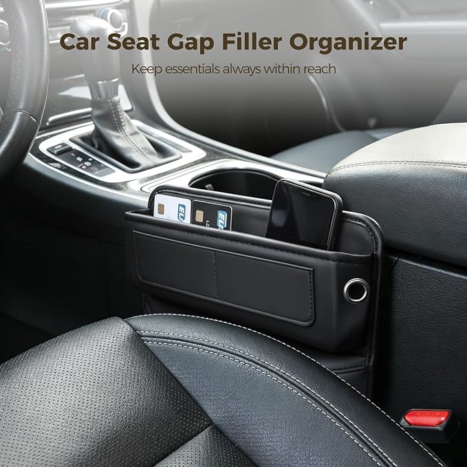 2 Pcs Car Seat Gap Filler Organizer, Universal Premium Leather Front Seat Side Organizer, Gap Filler for Car, Leather Car Storage Box with Multi-Pocket Design for Car Truck