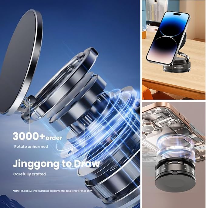 2025 Upgraded Vacuum Magnetic Car Phone Holder 360° Rotation Foldable Suction Cup Mount for MagSafe Cell Phone Holders for Your Car/Gym for iPhone & Android