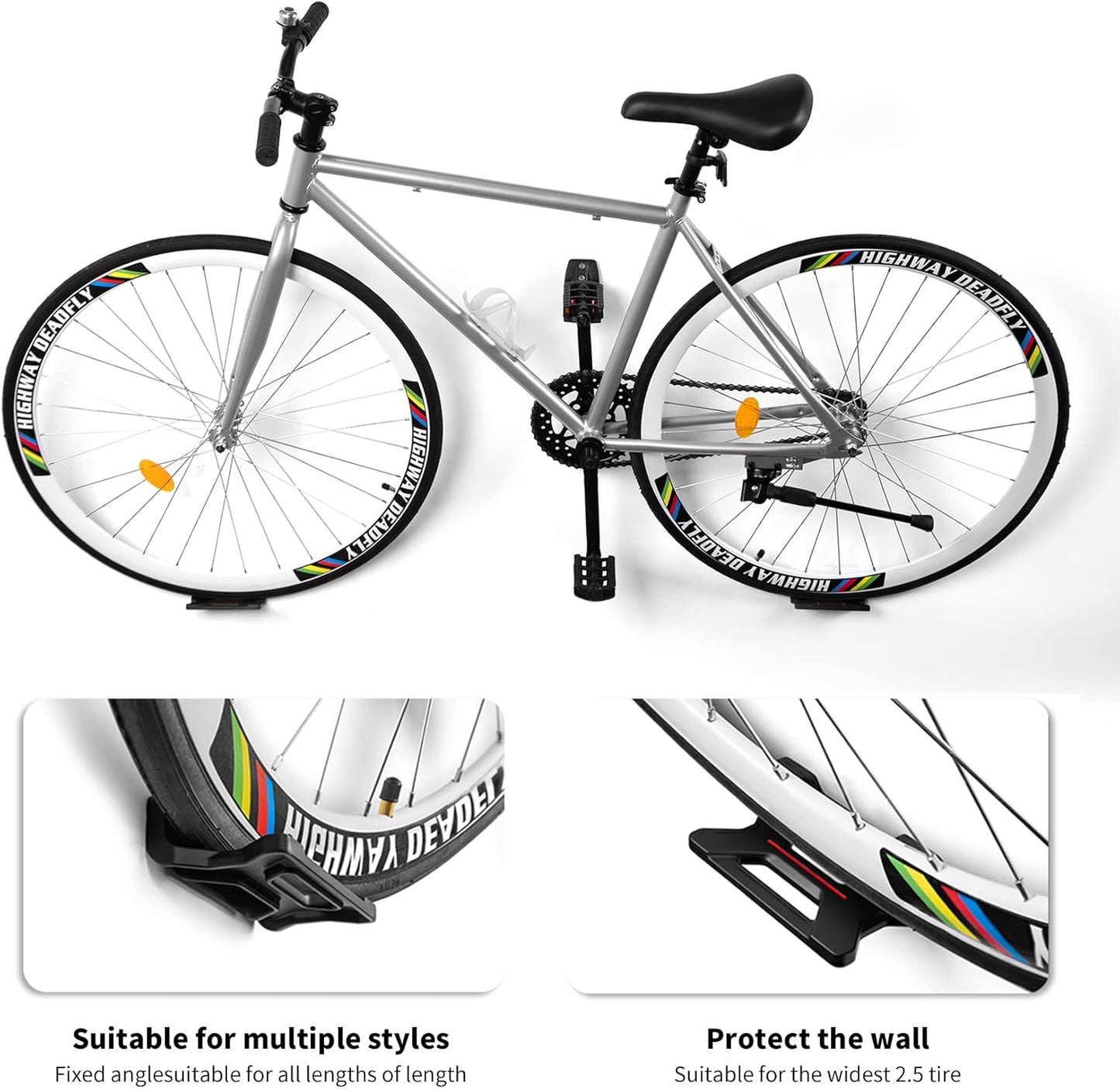 Bike Wall Mount, Horizontal Indoor Storage Bike Hook Rack for Garage or Home, Heavy Duty Bicycle Hold hooks for Road, Mountain or Hybrid Bikes.