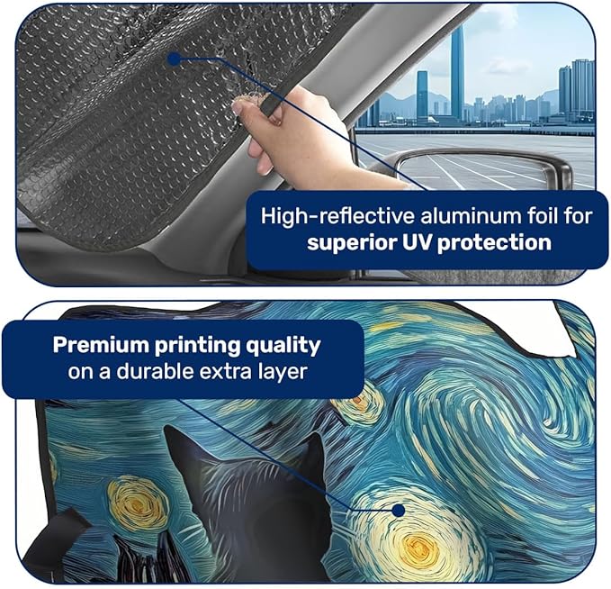 GENANY Cat Starry Night Windshield Sun Shade for Car SUV Truck (69x35 Inches), Sun Shade Windshield, Shades for Front Windows, Protector Blocks UV, Car Decor