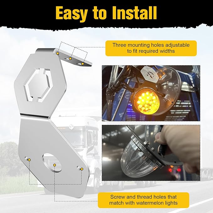 2PCS 17 LED Watermelon Lights with Stainless Steel Bracket, Dual Revolution Turn Marker Light Amber to Purple with Mounting Plate for Freightliner Kenworth Peterbilt Trailer Heavy Truck